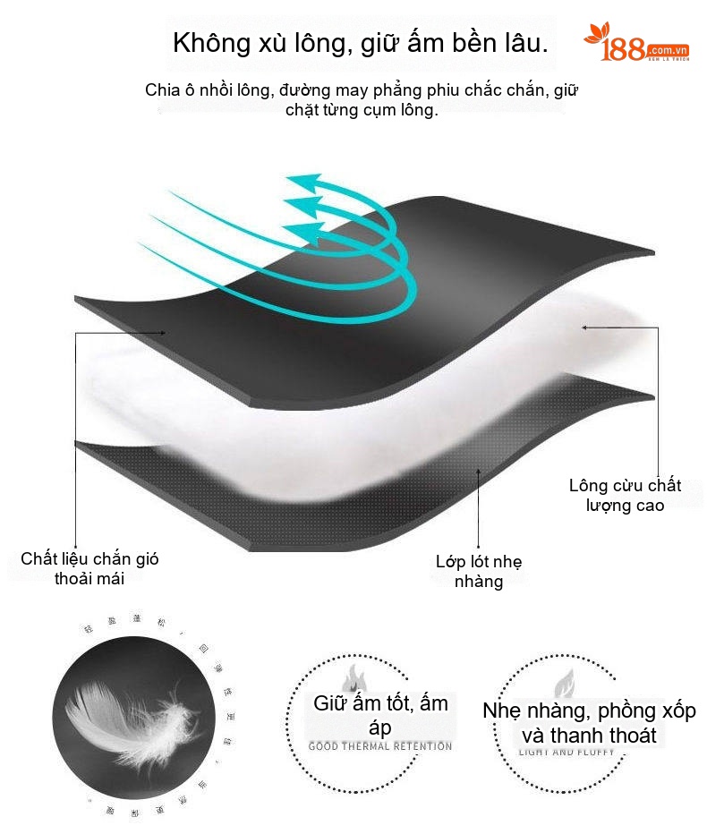 Áo Khoác Dạ Nam Dáng Dài Vừa Cổ Áo Choàng Lót Lông Vũ Tháo Rời Màu Nâu, Đen chi tiết 7