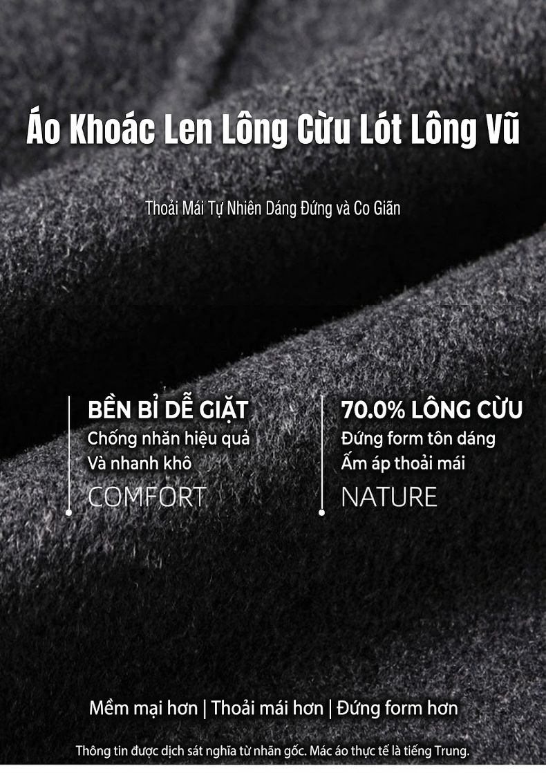 Áo Khoác Dạ Nam Dáng Dài Vừa Cổ Bẻ Lót Lông Vũ Tháo Rời Màu Xám, Đen chi tiết 1