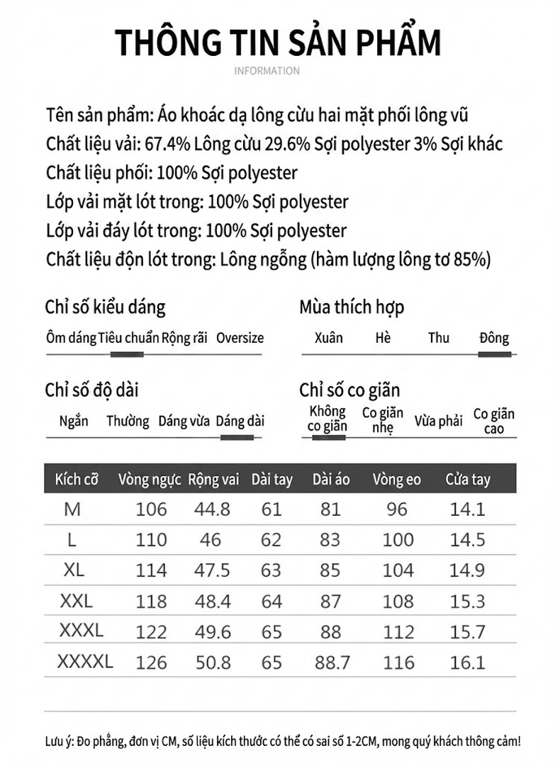 Áo Khoác Dạ Nam Dáng Dài Vừa Cổ chữ Vest Hai Hàng Khuy Lót Lông Vũ Tháo Rời Màu Đen, Nâu, Xám chi tiết 7