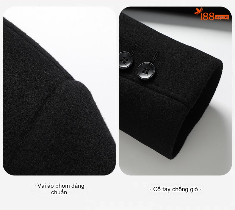Áo Khoác Dạ Nam Dáng Dài Vừa Cổ chữ Vest Lớp Lót Lông Vũ Tháo Rời Màu Đen, Nâu chi tiết 13