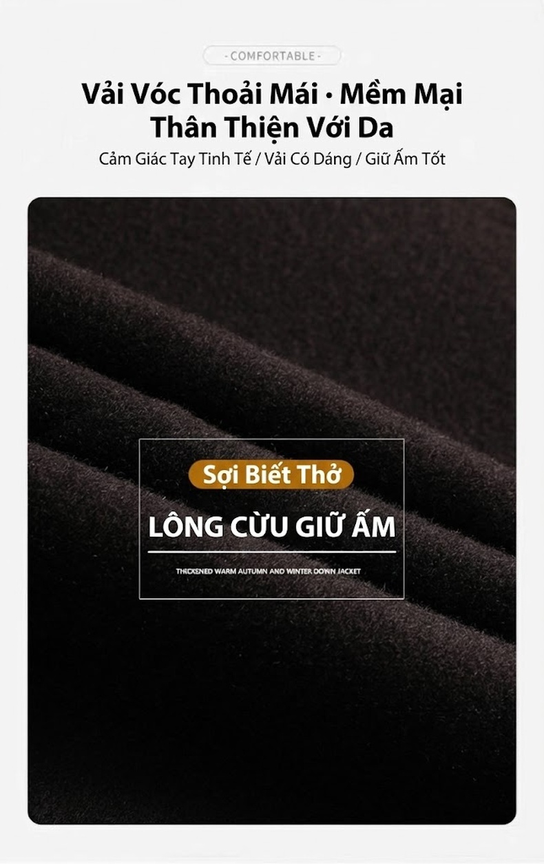 Áo Khoác Dạ Nam Dáng Dài Vừa Cổ Khăn Choàng Lót Lông Vũ Có Thể Tháo Rời Màu Đen, Nâu chi tiết 6