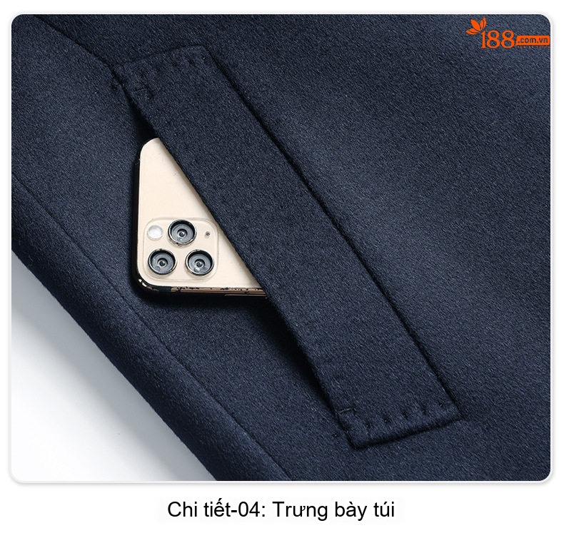 Áo Khoác Dạ Nam Dáng Dài Vừa Cổ Lông Chồn, Lót Lông Thỏ, Lông Cừu, Cashmere, Tơ Tằm Màu Xanh Navy chi tiết 24