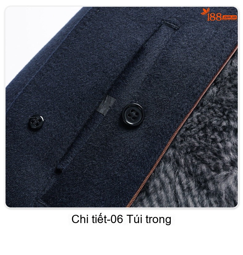 Áo Khoác Dạ Nam Dáng Dài Vừa Cổ Lông Chồn, Lót Lông Thỏ, Lông Cừu, Cashmere, Tơ Tằm Màu Xanh Navy chi tiết 26