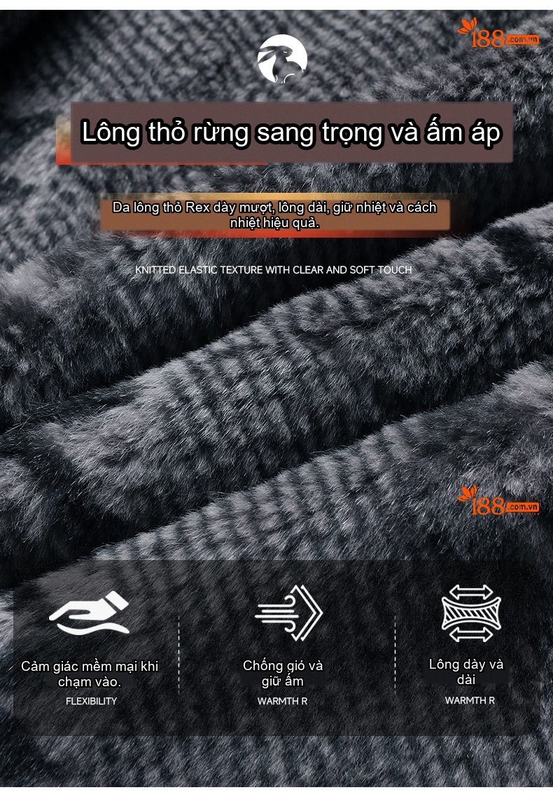 Áo Khoác Dạ Nam Dáng Dài Vừa Cổ Lông Chồn, Lót Lông Thỏ, Lông Cừu, Cashmere, Tơ Tằm Màu Xanh Navy chi tiết 10