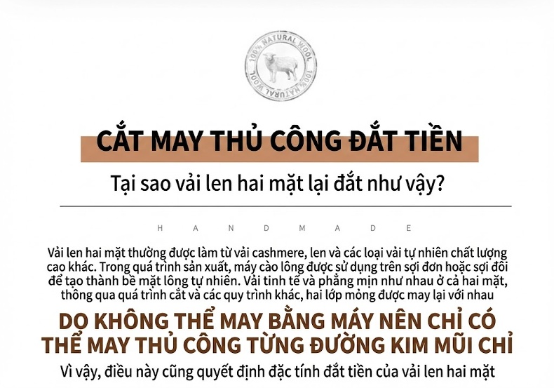 Áo Khoác Dạ Nam Dáng Dài Vừa Cổ Lông Chồn, Lót Lông Thỏ, Lông Cừu, Cashmere, Tơ Tằm Màu Xanh Navy chi tiết 6