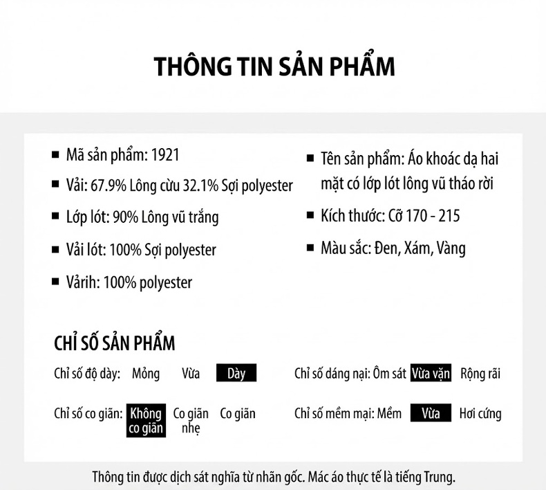 Áo Khoác Dạ Nam Dáng Dài Vừa Có Lớp Lót Lông Vũ Tháo Rời Màu Xám, Đen, Nâu chi tiết 9