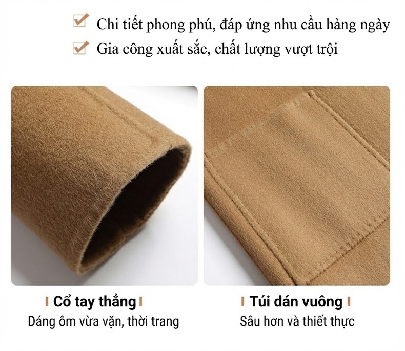 Áo Khoác Dạ Nam Dáng Dài Vừa Hai Mặt Túi Lớn Ôm Dáng Màu Nâu, Đen chi tiết 10