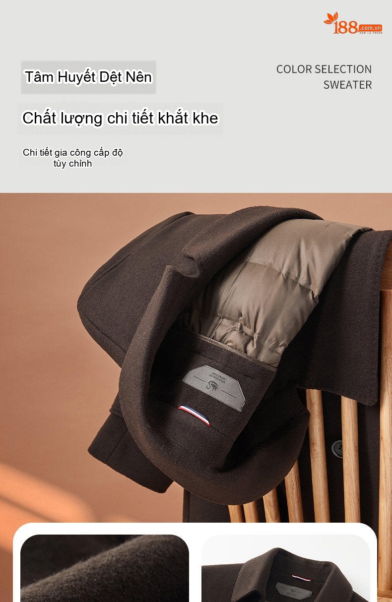 Áo Khoác Dạ Nam Dáng Dài Vừa Lông Cừu Lót Lông Vũ Có Thể Tháo Rời Màu Đen, Nâu chi tiết 17