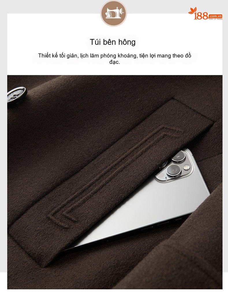 Áo Khoác Dạ Nam Dáng Dài Vừa Lông Cừu Lót Lông Vũ Có Thể Tháo Rời Màu Đen, Nâu chi tiết 27