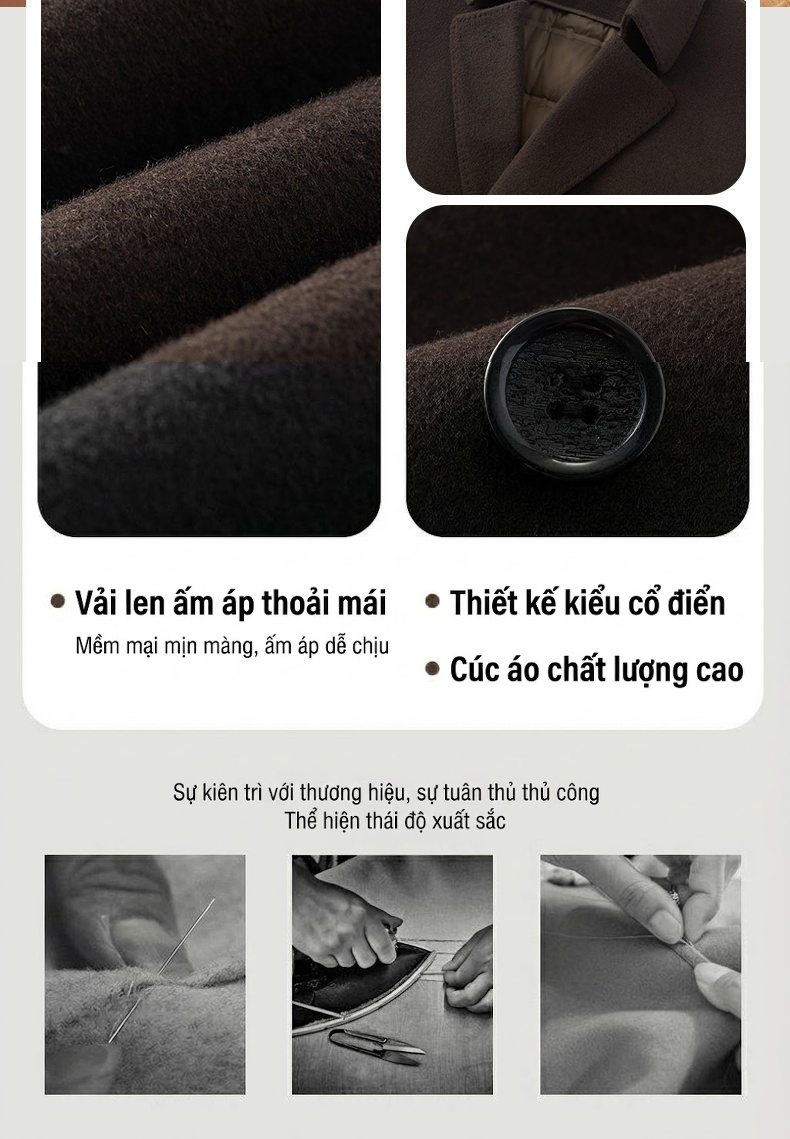 Áo Khoác Dạ Nam Dáng Dài Vừa Lông Cừu Lót Lông Vũ Có Thể Tháo Rời Màu Đen, Nâu chi tiết 14
