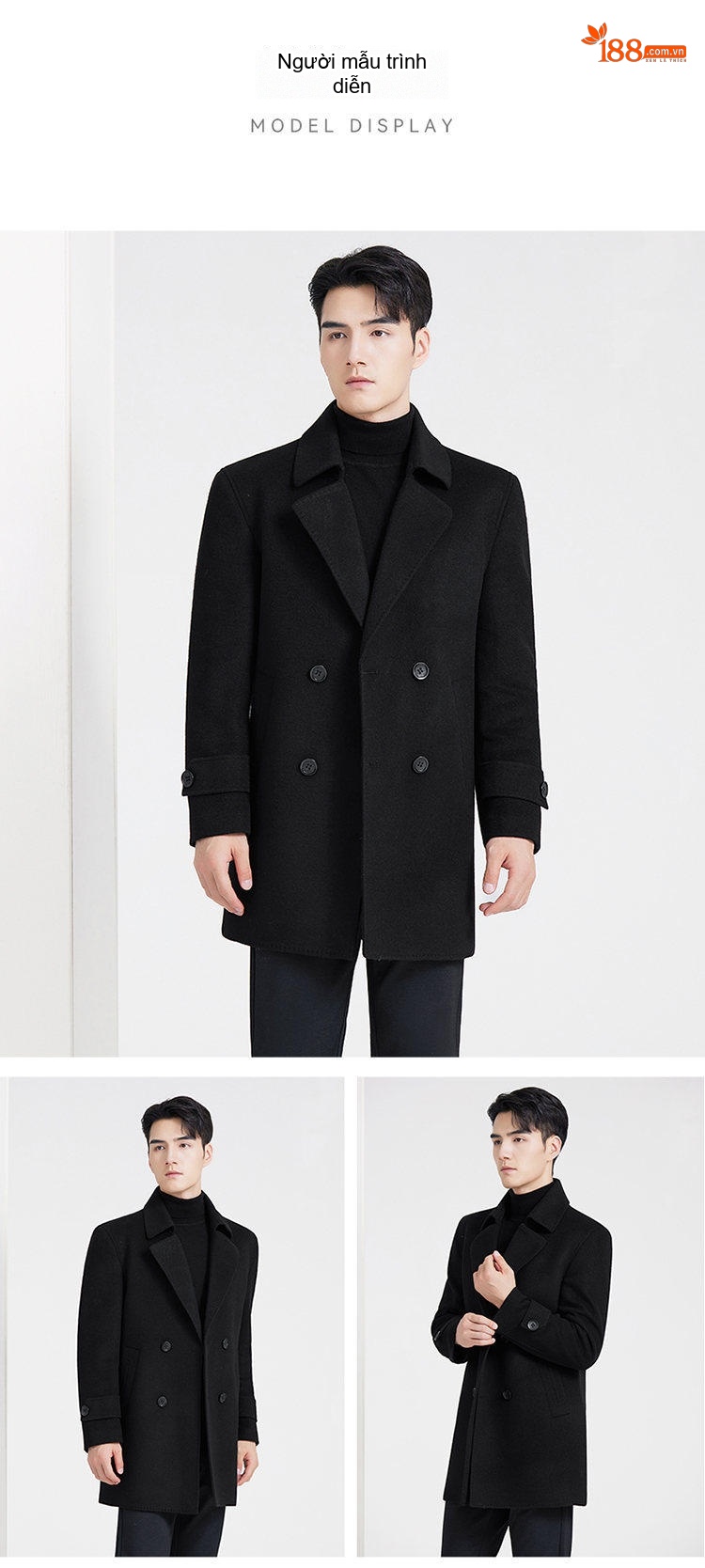 Áo Khoác Dạ Nam Dáng Dài Vừa Lông Cừu Lót Lông Vũ Có Thể Tháo Rời Màu Đen, Nâu chi tiết 4