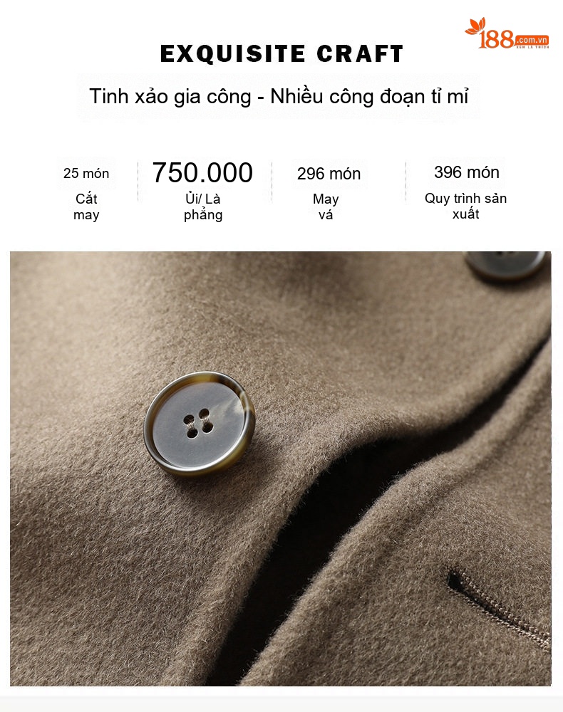 Áo Khoác Dạ Nam Dáng Dài Vừa Thu Đông Áo Khoác Lông Cừu Nguyên Chất Cổ chữ Vest Hai Mặt Phong Cách Doanh Nhân Màu Nâu, Xám, Đen chi tiết 3