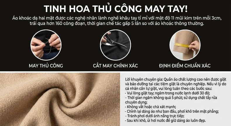Áo Khoác Dạ Nam Dáng Dài Vừa Thu Đông Áo Khoác Lông Cừu Nguyên Chất Cổ chữ Vest Hai Mặt Phong Cách Doanh Nhân Màu Nâu, Xám, Đen chi tiết 5