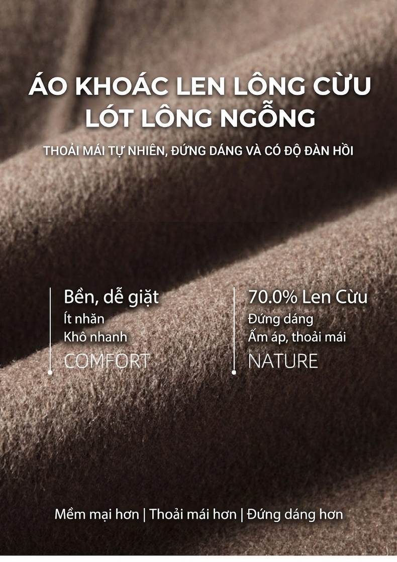 Áo Khoác Dạ Nam Dáng Dài Vừa Thu Đông Cổ Sam Lót Lông Ngỗng Tháo Rời Cao Cấp Màu Nâu chi tiết 1