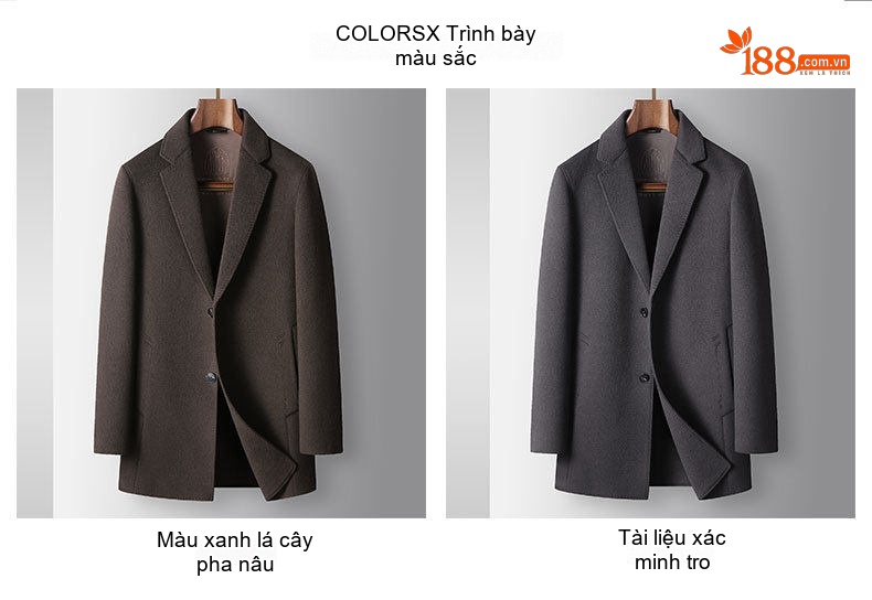 Áo Khoác Dạ Nam Dáng Dài Vừa Vặn Cổ chữ Vest Thủ Công Woolen Phong Cách Thanh Lịch Màu Nâu chi tiết 3