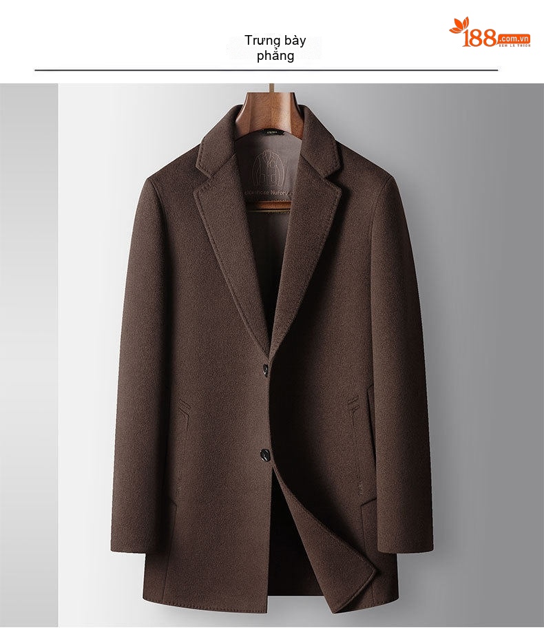 Áo Khoác Dạ Nam Dáng Dài Vừa Vặn Cổ chữ Vest Thủ Công Woolen Phong Cách Thanh Lịch Màu Nâu chi tiết 7