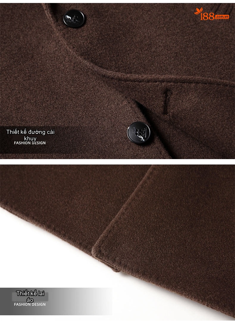 Áo Khoác Dạ Nam Dáng Dài Vừa Vặn Cổ chữ Vest Thủ Công Woolen Phong Cách Thanh Lịch Màu Nâu chi tiết 13