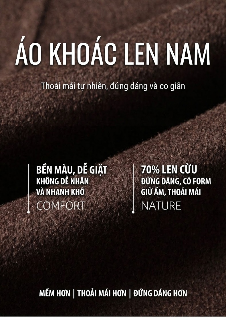 Áo Khoác Dạ Nam Dáng Dài Vừa Vặn Cổ chữ Vest Thủ Công Woolen Phong Cách Thanh Lịch Màu Nâu chi tiết 1