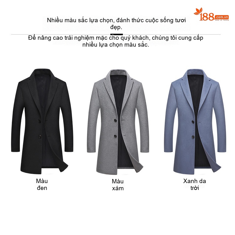 Áo Khoác Dạ Nam Dáng Dài Vừa Vặn Giữ Ấm Màu Đen, Xanh Lam, Xám chi tiết 5
