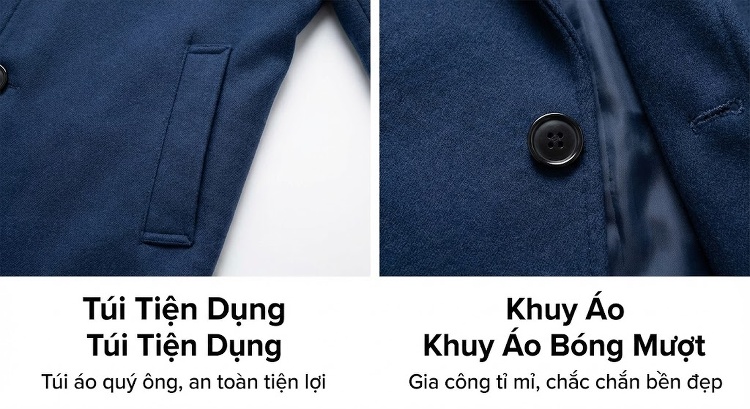 Áo Khoác Dạ Nam Dáng Dài Vừa Vặn Giữ Ấm Màu Đen, Xanh Lam, Xám chi tiết 15