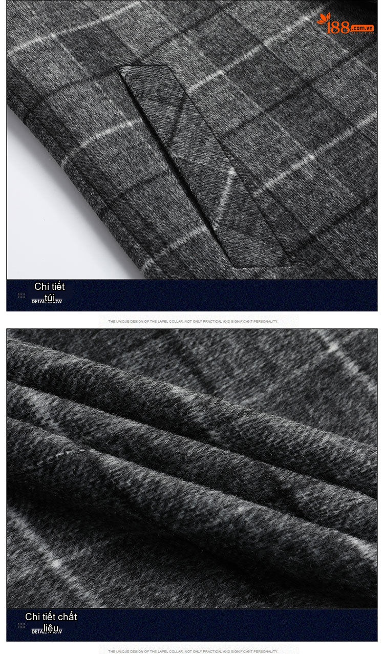 Áo Khoác Dạ Nam Dáng Dài Vừa Vặn Phong Cách Business Casual Họa Tiết Kẻ Ca Rô Lót Bông Dày Dặn Màu Xám, Nâu chi tiết 21