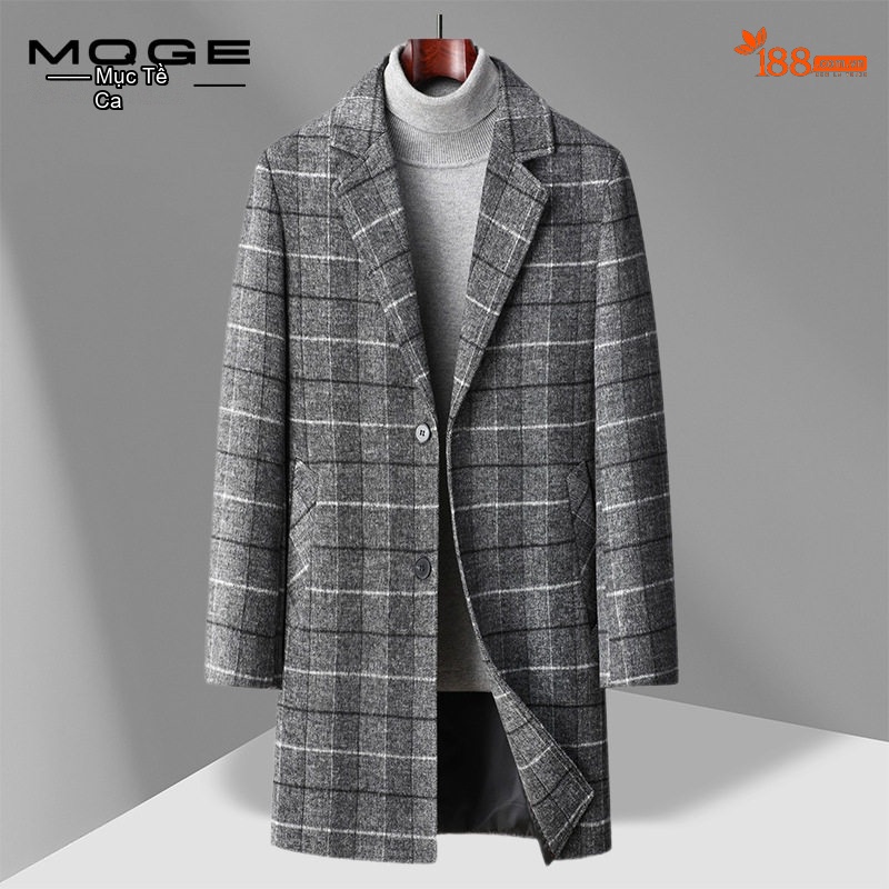 Áo Khoác Dạ Nam Dáng Dài Vừa Vặn Phong Cách Business Casual Họa Tiết Kẻ Ca Rô Lót Bông Dày Dặn Màu Xám, Nâu