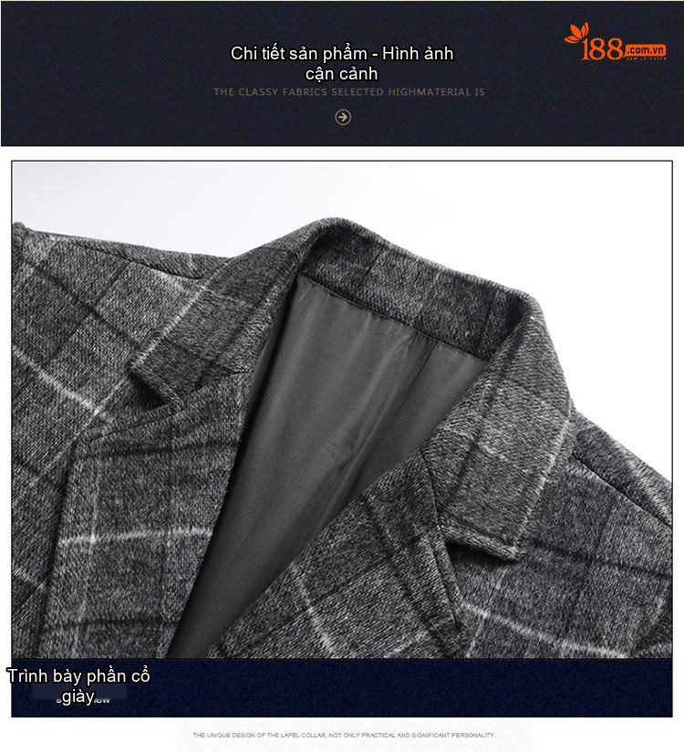 Áo Khoác Dạ Nam Dáng Dài Vừa Vặn Phong Cách Business Casual Họa Tiết Kẻ Ca Rô Lót Bông Dày Dặn Màu Xám, Nâu chi tiết 17