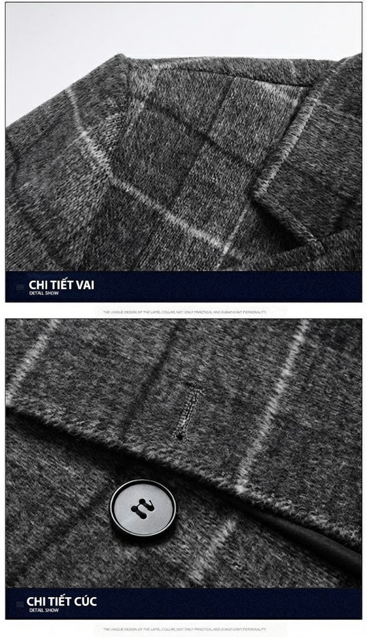 Áo Khoác Dạ Nam Dáng Dài Vừa Vặn Phong Cách Business Casual Họa Tiết Kẻ Ca Rô Lót Bông Dày Dặn Màu Xám, Nâu chi tiết 18