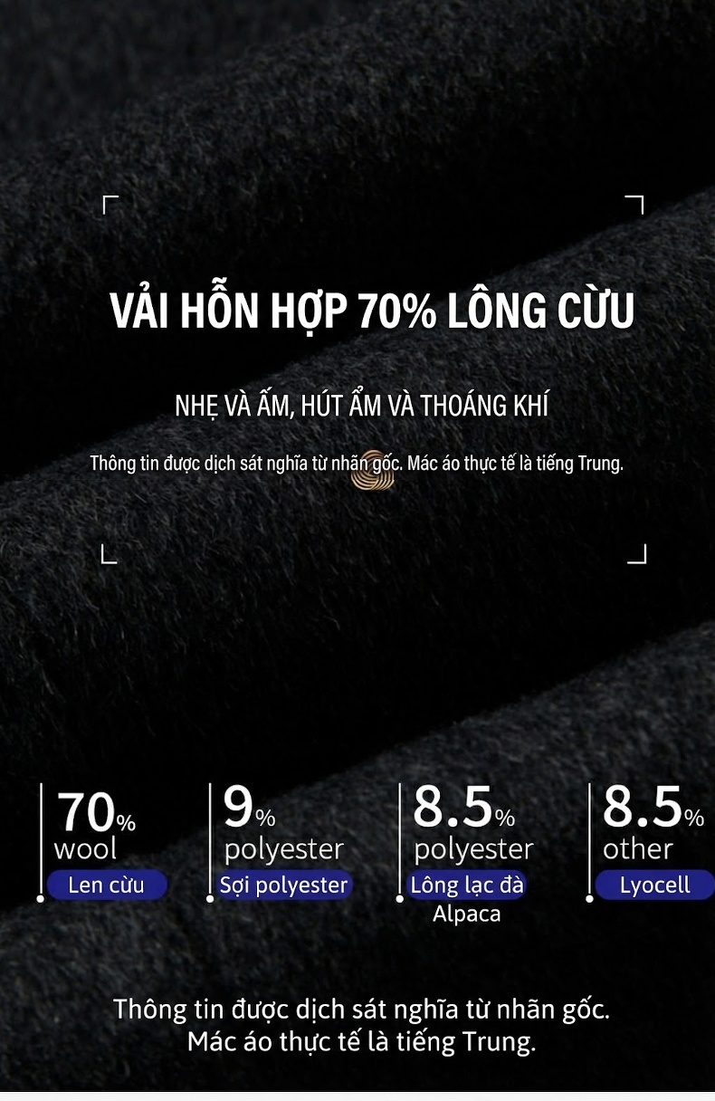 Áo Khoác Dạ Nam Dáng Dài Vừa Vặn Phong Cách Hàn Quốc Dày Dặn Màu Xám chi tiết 4