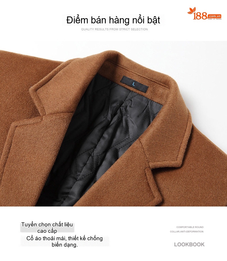 Áo Khoác Dạ Nam Dáng Dài Vừa Wool Pha Lót Bông Dày Dặn Cổ chữ Vest Màu Đen, Xám, Xanh Navy, Nâu chi tiết 5