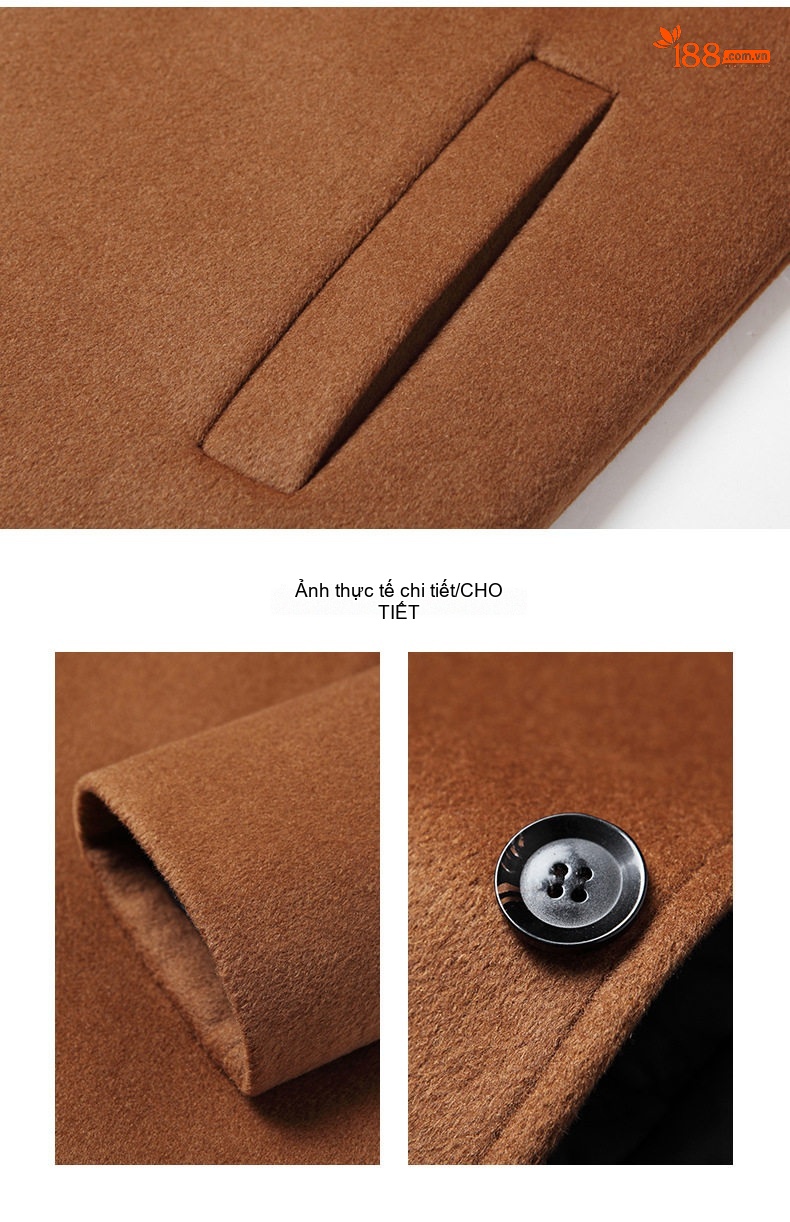 Áo Khoác Dạ Nam Dáng Dài Vừa Wool Pha Lót Bông Dày Dặn Cổ chữ Vest Màu Đen, Xám, Xanh Navy, Nâu chi tiết 6