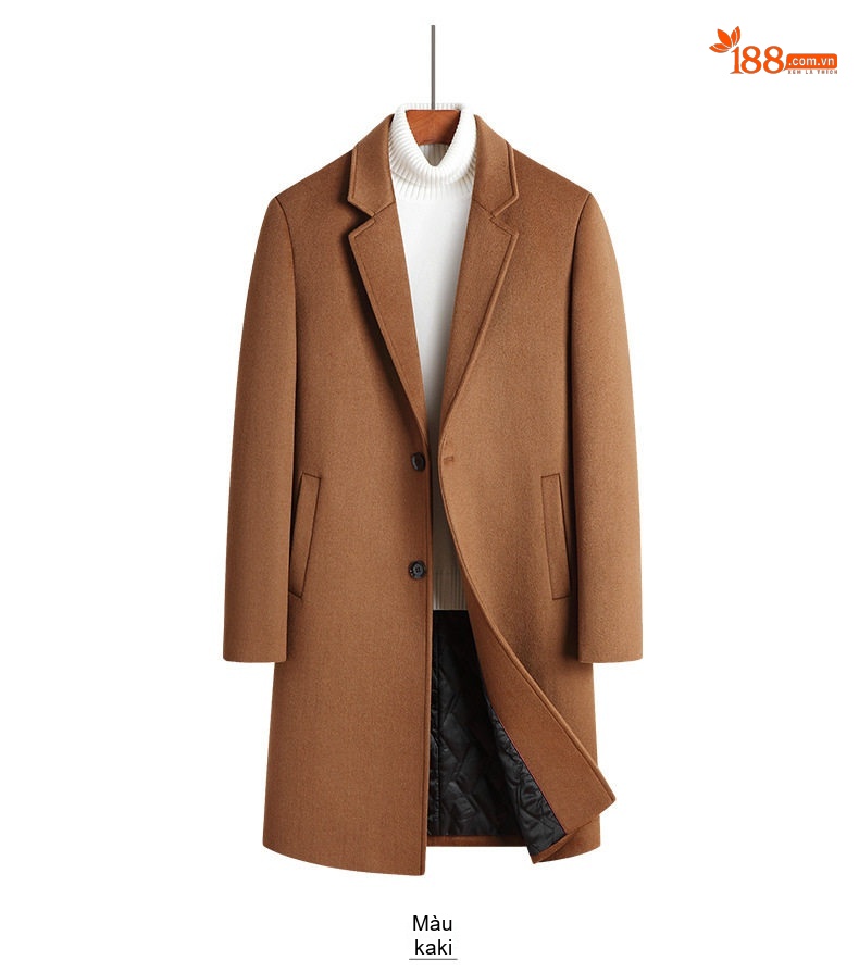 Áo Khoác Dạ Nam Dáng Dài Vừa Wool Pha Lót Bông Dày Dặn Cổ chữ Vest Màu Đen, Xám, Xanh Navy, Nâu chi tiết 12