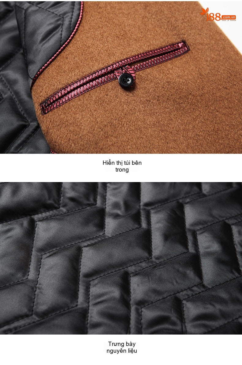 Áo Khoác Dạ Nam Dáng Dài Vừa Wool Pha Lót Bông Dày Dặn Cổ chữ Vest Màu Đen, Xám, Xanh Navy, Nâu chi tiết 19