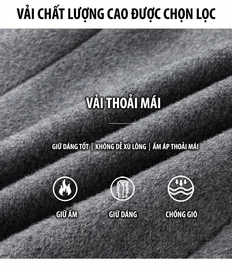 Áo Khoác Dạ Nam Dáng Dài Wool Pha Lót Cotton Dày Dặn Màu Đen, Xám chi tiết 5