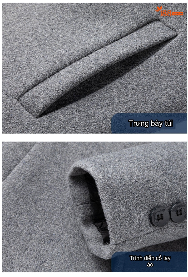 Áo Khoác Dạ Nam Dáng Dài Wool Pha Lót Cotton Dày Dặn Màu Đen, Xám chi tiết 14