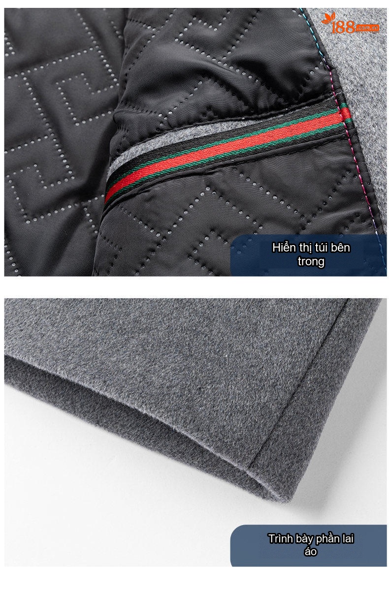 Áo Khoác Dạ Nam Dáng Dài Wool Pha Lót Cotton Dày Dặn Màu Đen, Xám chi tiết 15