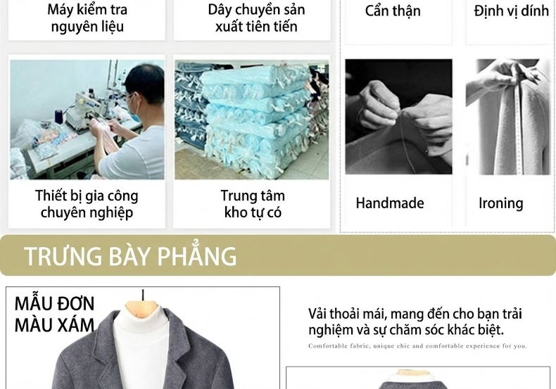 Áo Khoác Dạ Nam Dáng Dài Wool Pha Phong Cách Business Casual Màu Xám, Đen chi tiết 7