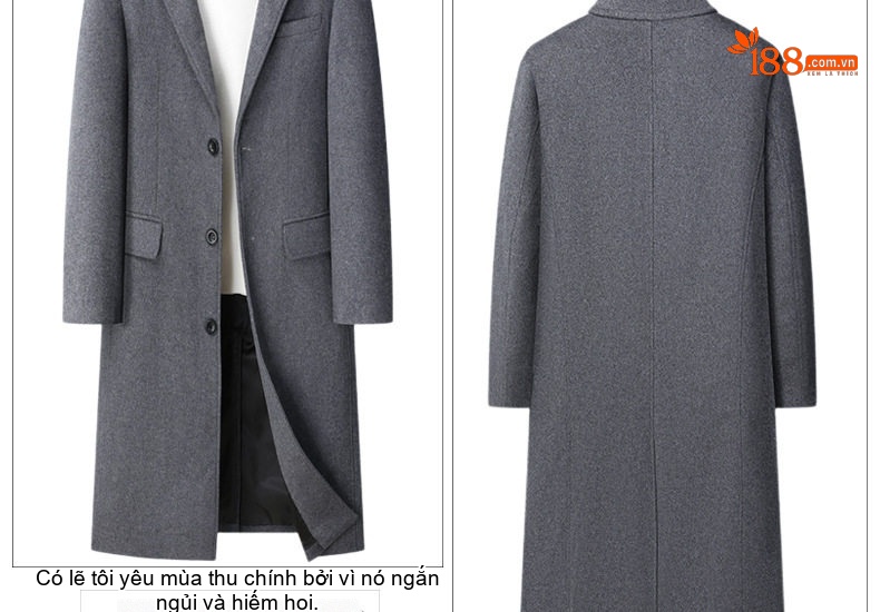 Áo Khoác Dạ Nam Dáng Dài Wool Pha Phong Cách Business Casual Màu Xám, Đen chi tiết 8