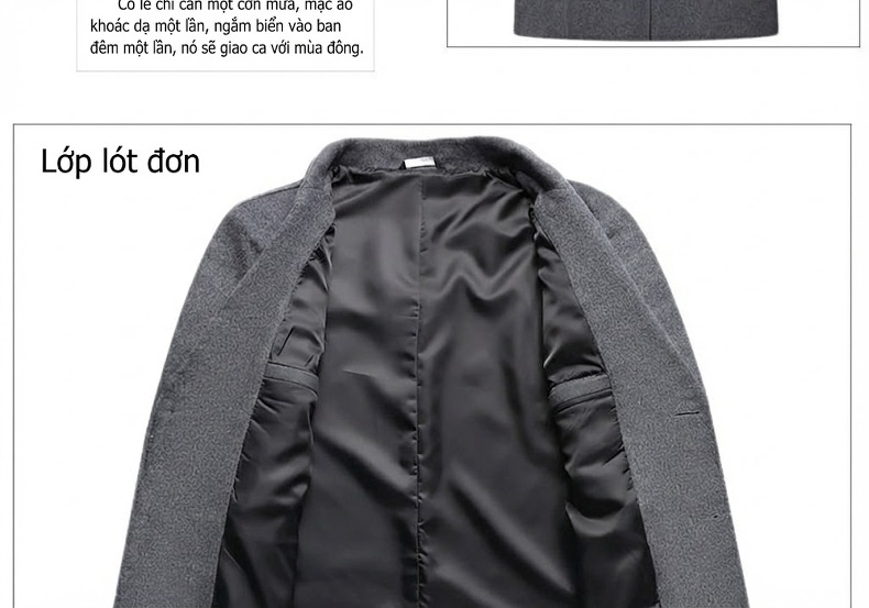 Áo Khoác Dạ Nam Dáng Dài Wool Pha Phong Cách Business Casual Màu Xám, Đen chi tiết 9