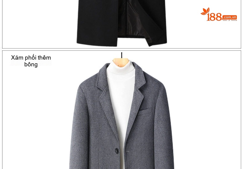 Áo Khoác Dạ Nam Dáng Dài Wool Pha Phong Cách Business Casual Màu Xám, Đen chi tiết 12