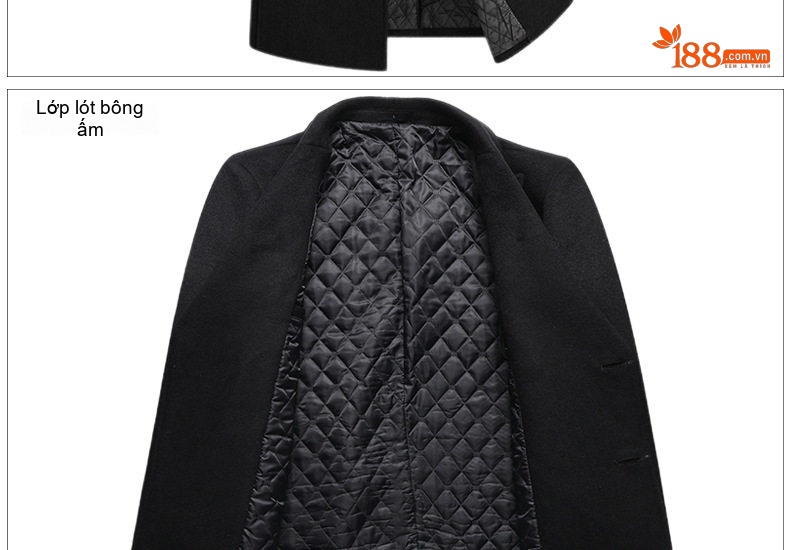 Áo Khoác Dạ Nam Dáng Dài Wool Pha Phong Cách Business Casual Màu Xám, Đen chi tiết 15