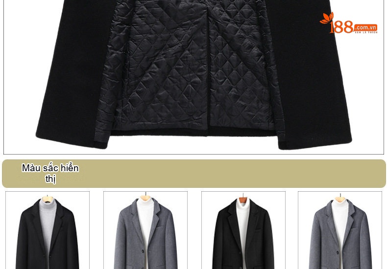 Áo Khoác Dạ Nam Dáng Dài Wool Pha Phong Cách Business Casual Màu Xám, Đen chi tiết 16