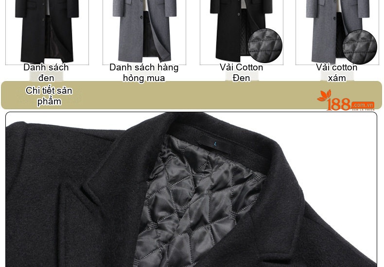 Áo Khoác Dạ Nam Dáng Dài Wool Pha Phong Cách Business Casual Màu Xám, Đen chi tiết 17