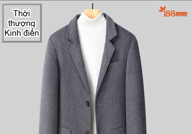 Áo Khoác Dạ Nam Dáng Dài Wool Pha Phong Cách Business Casual Màu Xám, Đen chi tiết 1