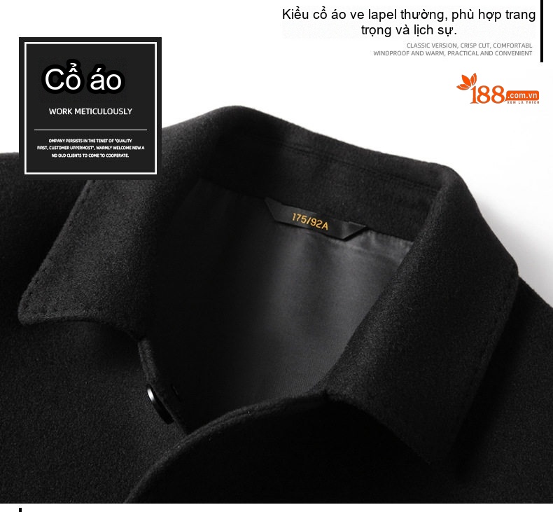 Áo Khoác Dạ Nam Dáng Dài Woolen Cổ Bẻ Thanh Niên Sang Trọng Màu Đen, Xám chi tiết 14