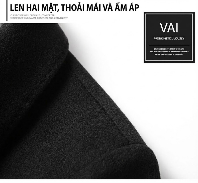 Áo Khoác Dạ Nam Dáng Dài Woolen Cổ Bẻ Thanh Niên Sang Trọng Màu Đen, Xám chi tiết 15