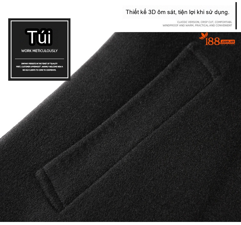 Áo Khoác Dạ Nam Dáng Dài Woolen Cổ Bẻ Thanh Niên Sang Trọng Màu Đen, Xám chi tiết 16