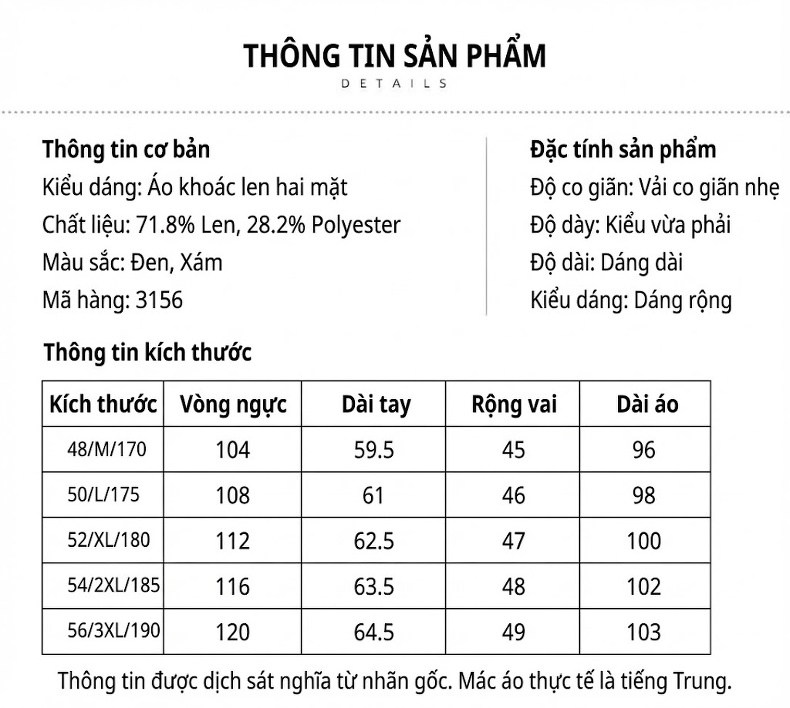Áo Khoác Dạ Nam Dáng Dài Woolen Cổ Bẻ Thanh Niên Sang Trọng Màu Đen, Xám chi tiết 7