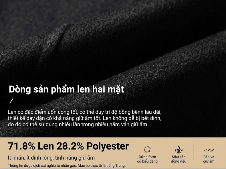Áo Khoác Dạ Nam Dáng Dài Woolen Cổ Bẻ Thanh Niên Sang Trọng Màu Đen, Xám chi tiết 5