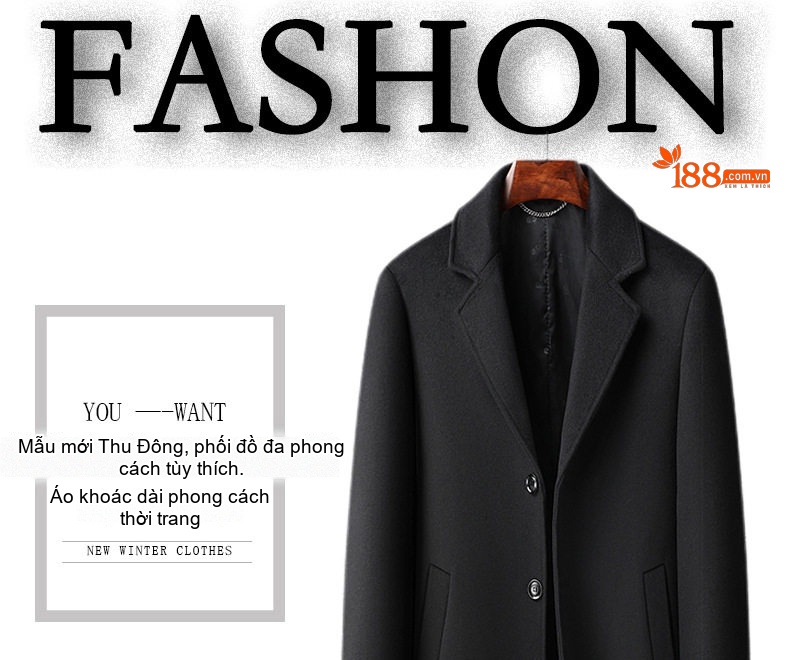 Áo Khoác Dạ Nam Dáng Dài Woolen Phong Cách Business Casual Màu Đen, Xám chi tiết 1